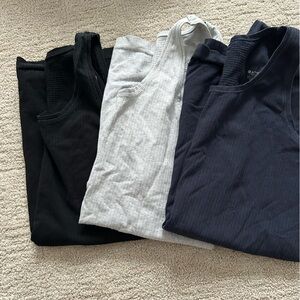 Set of 3 Ribbed Athleta tank tops, black, grey & navy